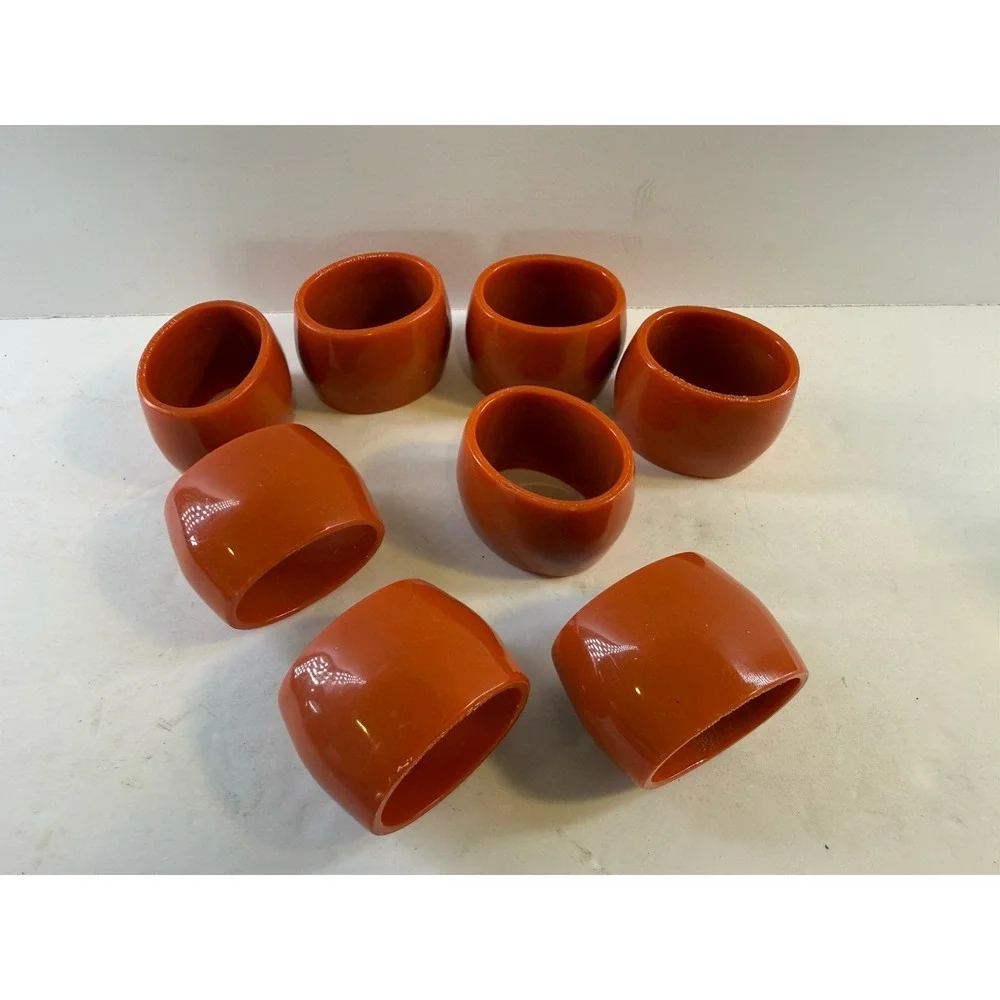 Vintage 70s Orange Lucite Napkin Rings Set 8 Heavy Acrylic Mid Century Modern